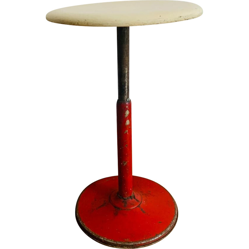 Vintage industrial stool in red metal and wood for Mirima, 1970