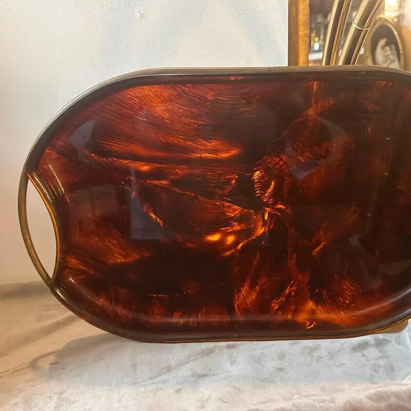 Vintage lucite and brass faux turtle tray by Guzzini, Italy 1970