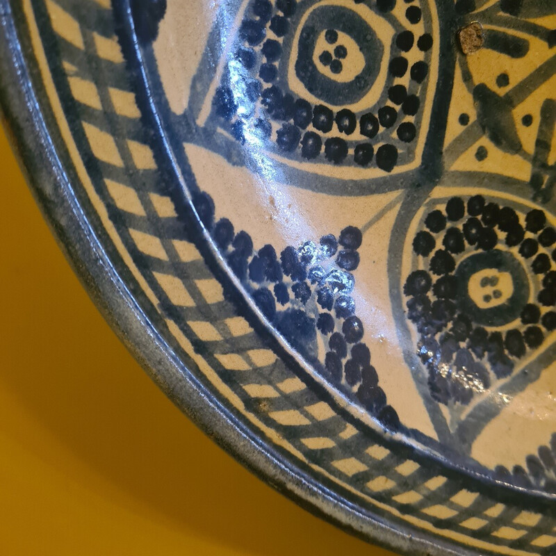 Vintage ceramic bowl with blue pattern, Morocco 1960