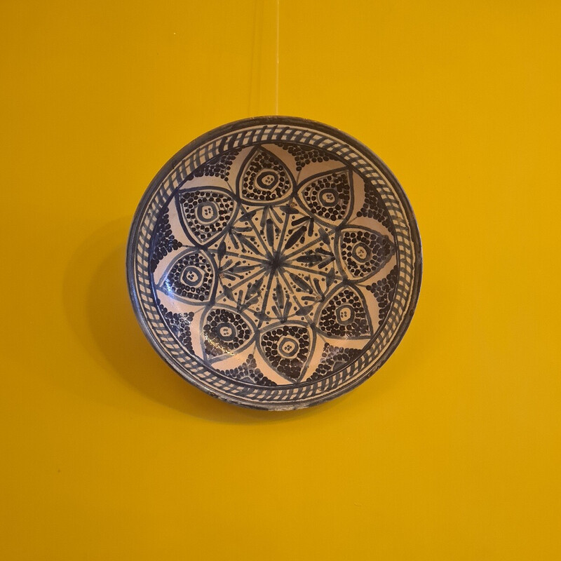 Vintage ceramic bowl with blue pattern, Morocco 1960