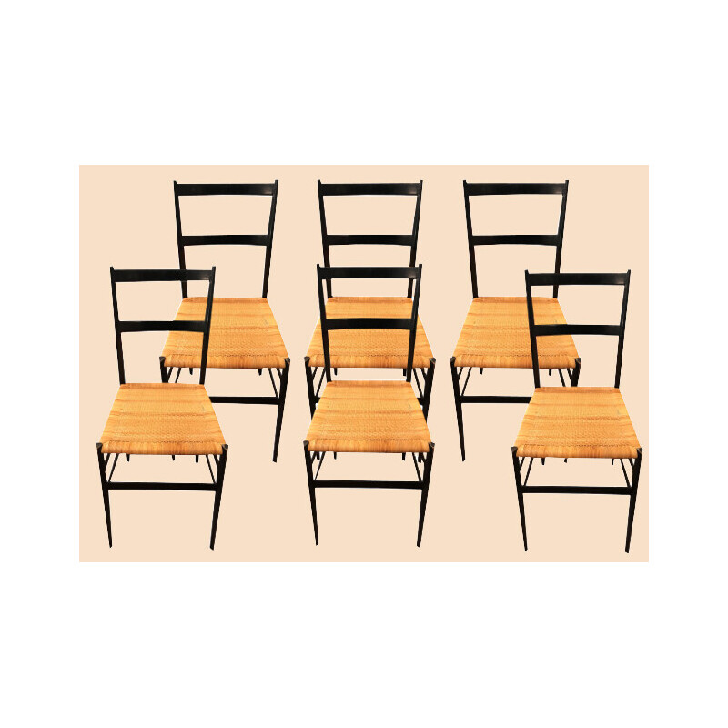 Set of 6 vintage Superleggera chairs in ash by Gio Ponti for Cassina, 1955