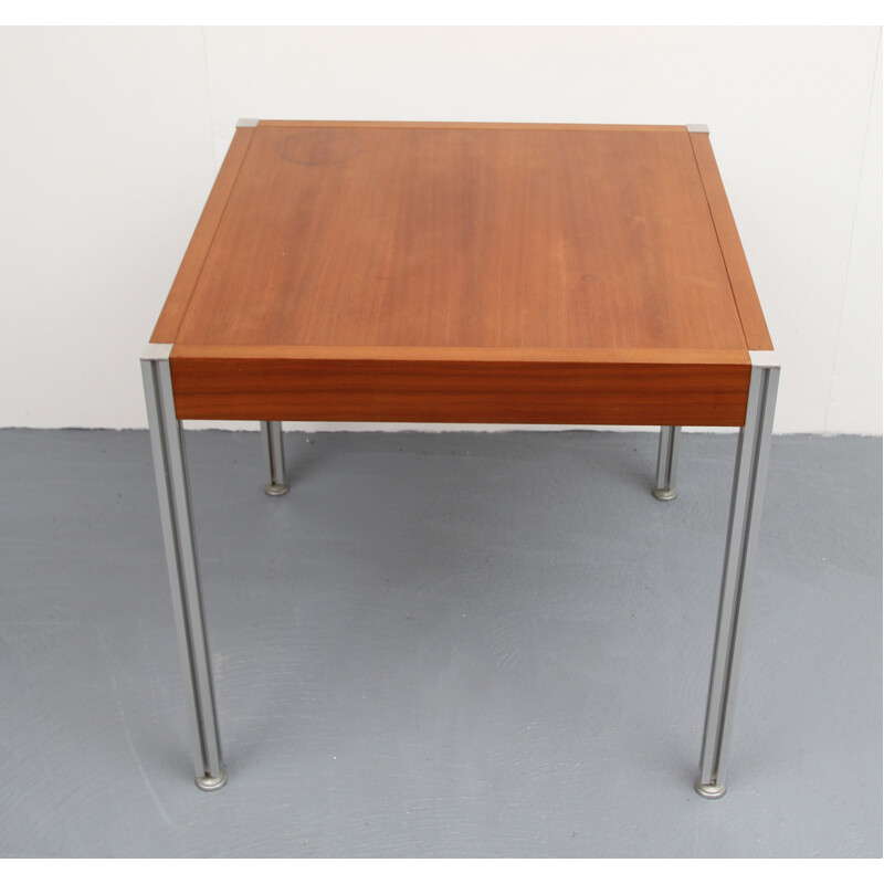 Vintage aluminum and teak coffee table, 1970