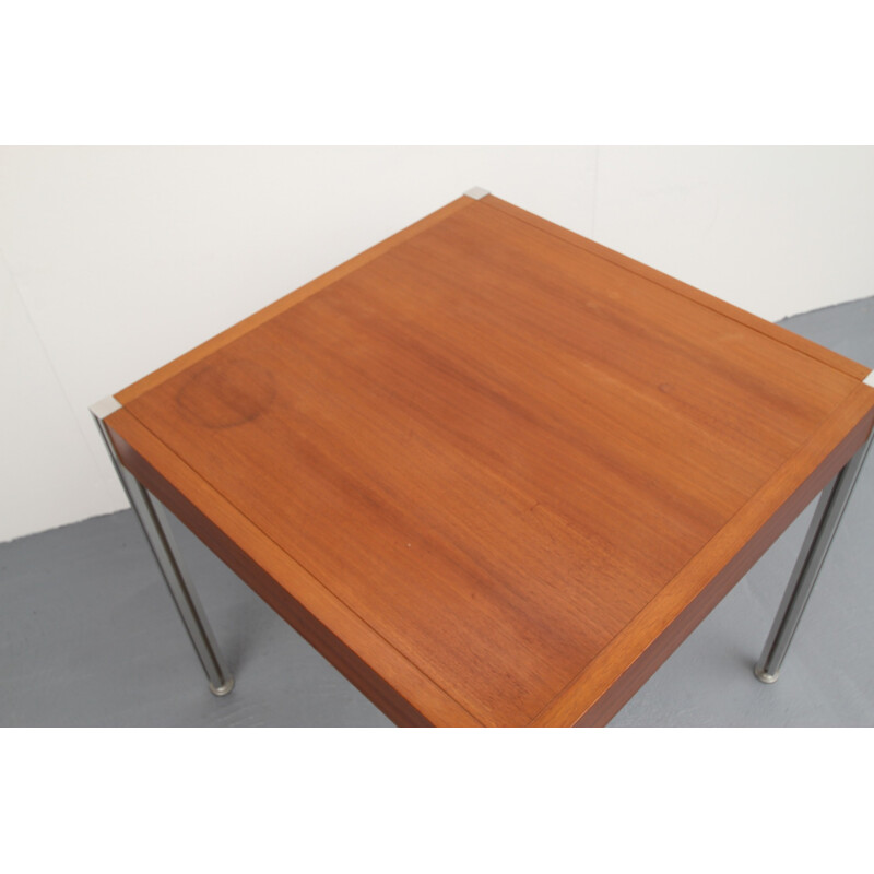 Mesa de alumínio vintage e mesa de café em teca, 1970