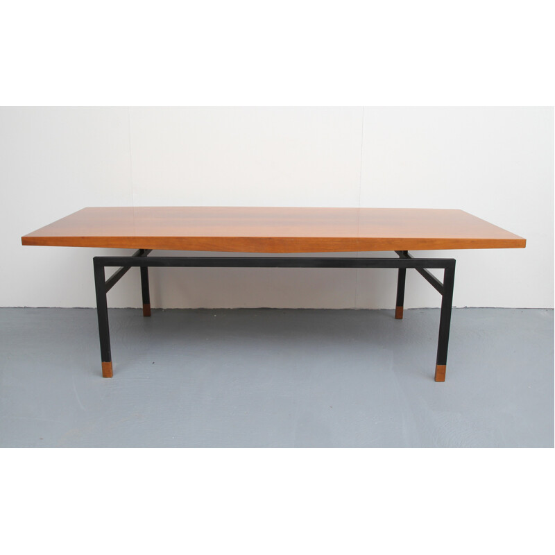 Vintage walnut and metal coffee table, Germany 1960