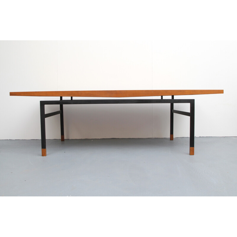 Vintage walnut and metal coffee table, Germany 1960