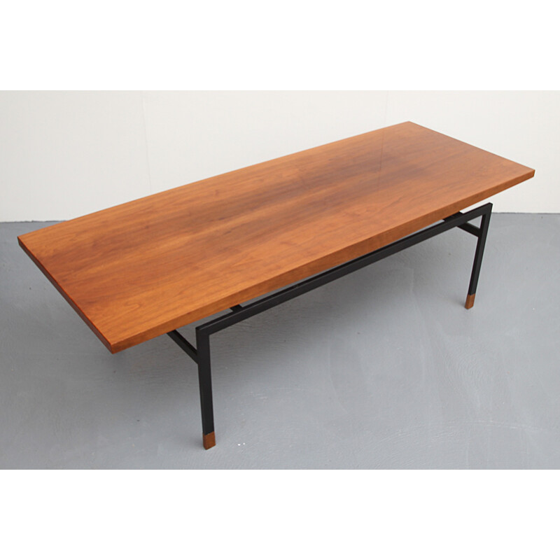 Table basse vintage en noyer et métal, Allemagne 1960