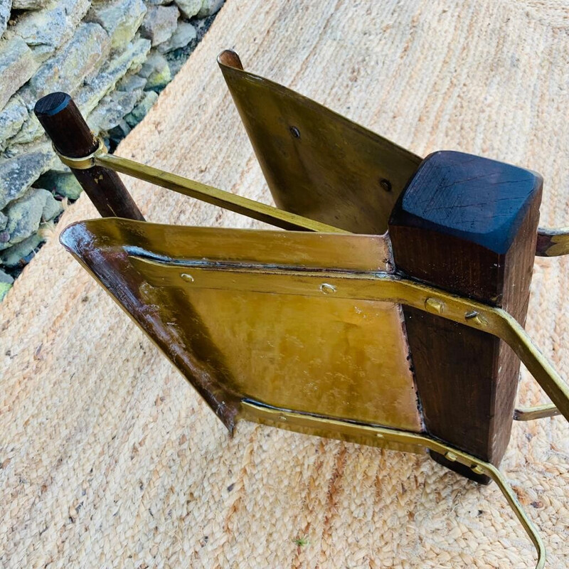 Vintage magazine rack in wood and brass