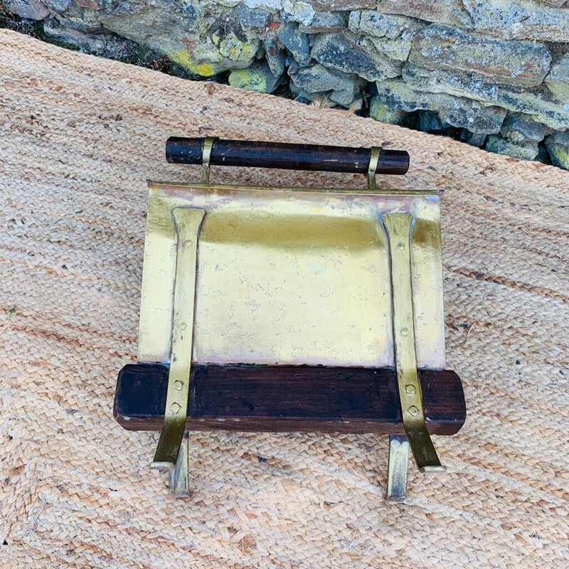 Vintage magazine rack in wood and brass