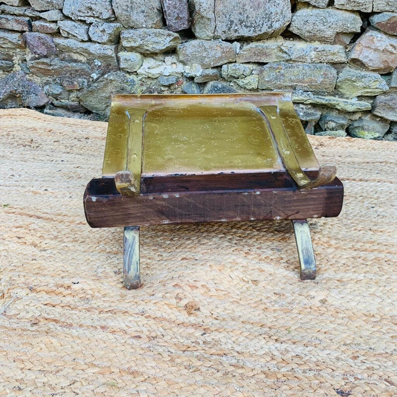 Vintage magazine rack in wood and brass