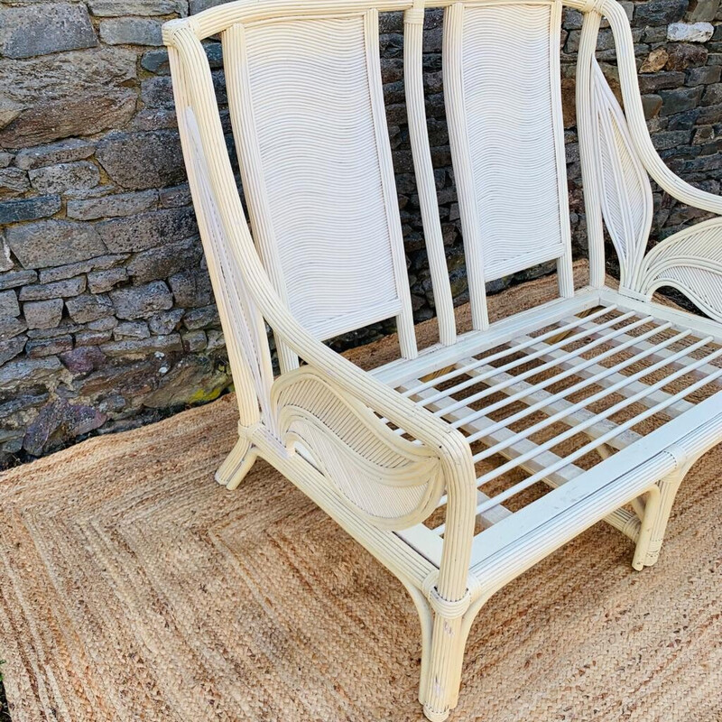 Vintage 2-seater sofa in rattan and bamboo