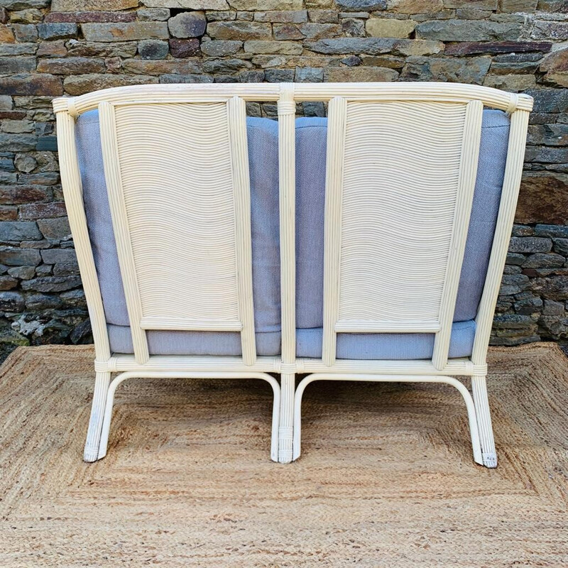 Vintage 2-seater sofa in rattan and bamboo