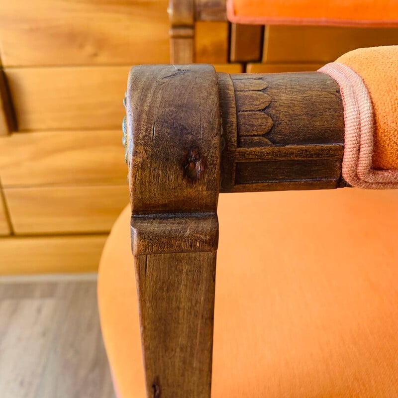 Vintage orange velvet armchair
