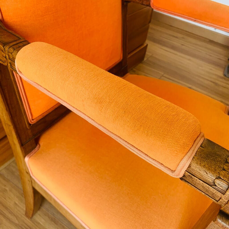 Fauteuil vintage en velours orange