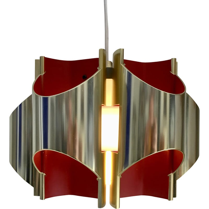 Vintage brass and aluminum pendant lamp by Bent Karlby for Lyfa, Sweden 1970
