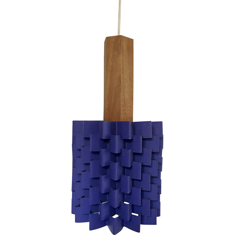 Vintage pendant lamp in teak wood and purple lacquered metal by Anton Fogh Holm for Nordisk Solar