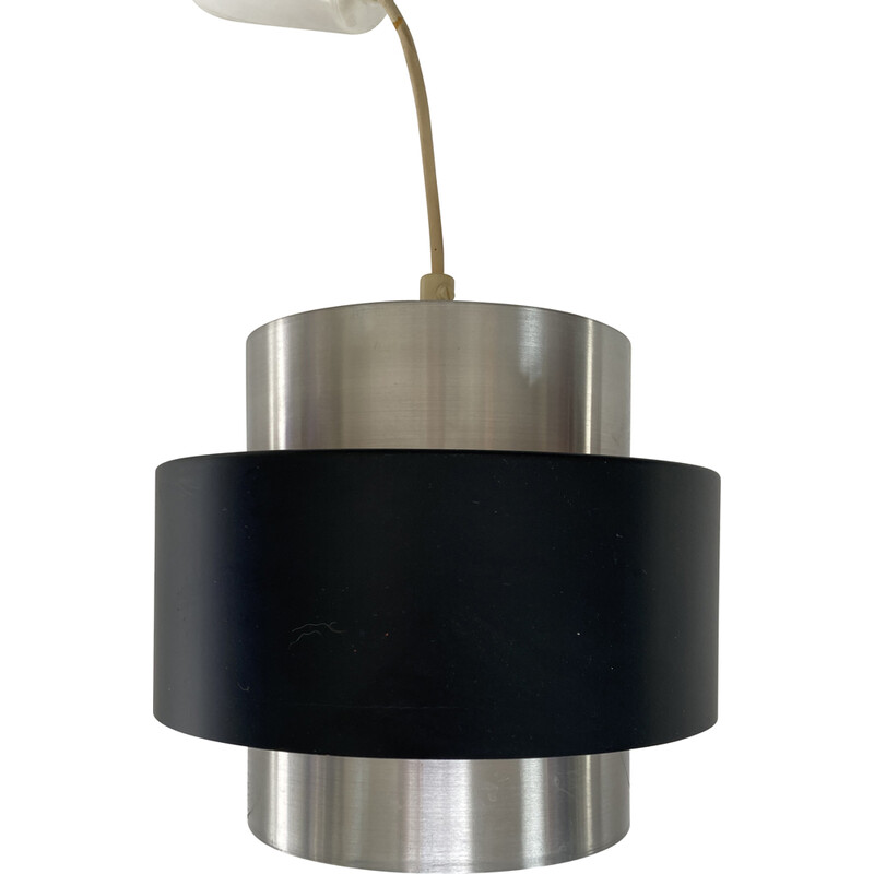 Vintage pendant lamp in brushed aluminum and black lacquered metal by Jo Hammerborg For Fog and Morup, Denmark 1960