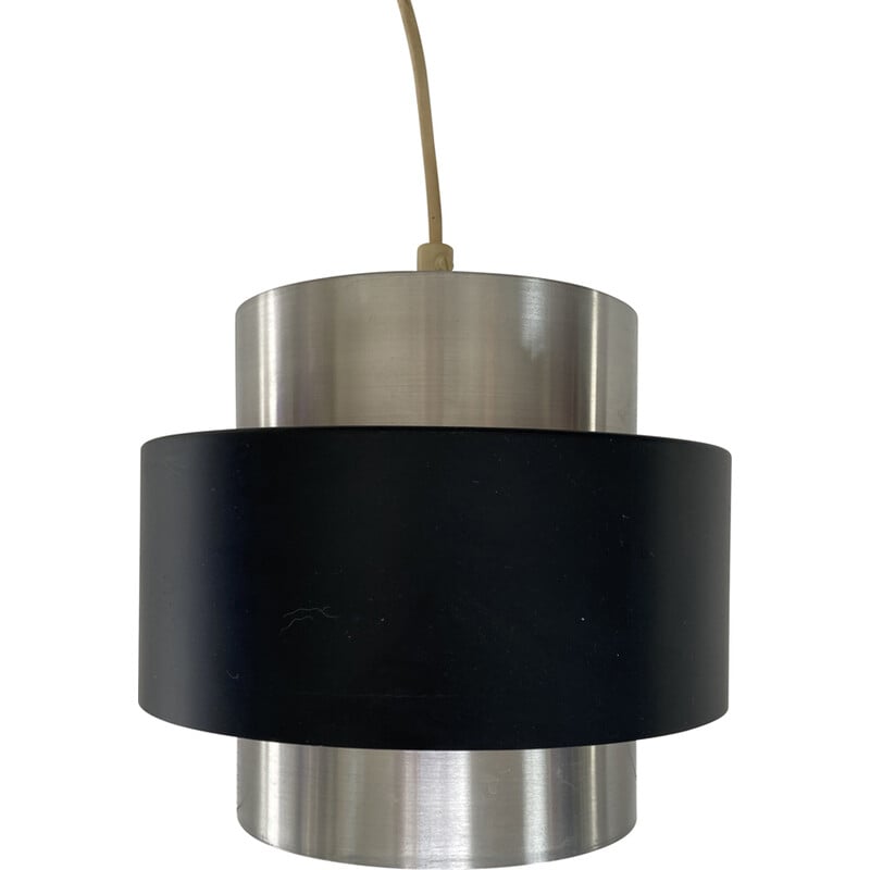 Vintage pendant lamp in brushed aluminum and black lacquered metal by Jo Hammerborg For Fog and Morup, Denmark 1960