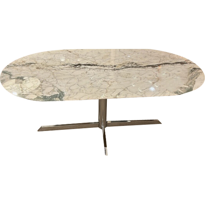 Vintage oval Carrara marble dining table for Roche Bobois