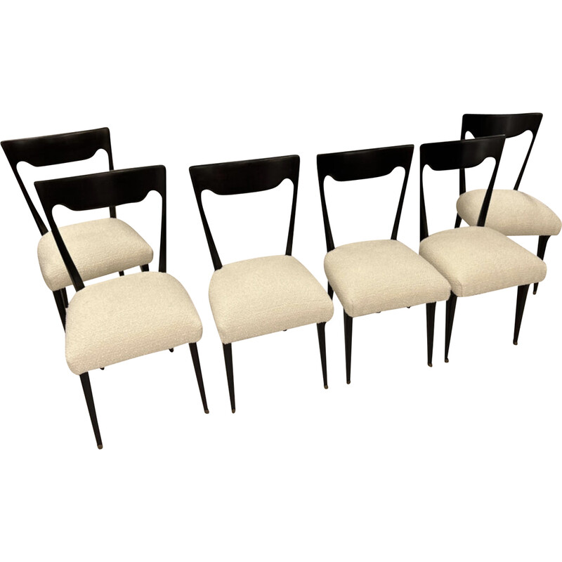 Set of 6 vintage black lacquered wood chairs, Italy 1950