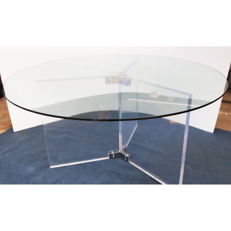 Vintage Space Age round dining table in lucite glass and chrome steel, Belgium 1990