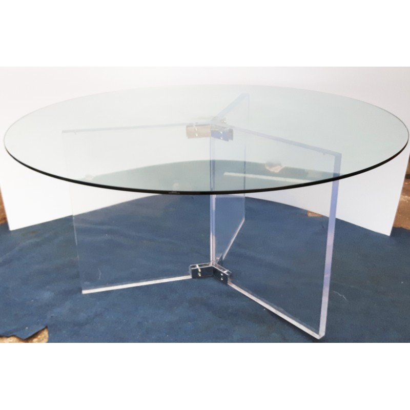 Vintage Space Age round dining table in lucite glass and chrome steel, Belgium 1990