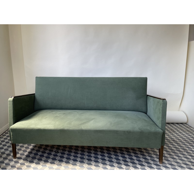 Vintage 3-seater sofa in wood and fabric, Denmark 1960