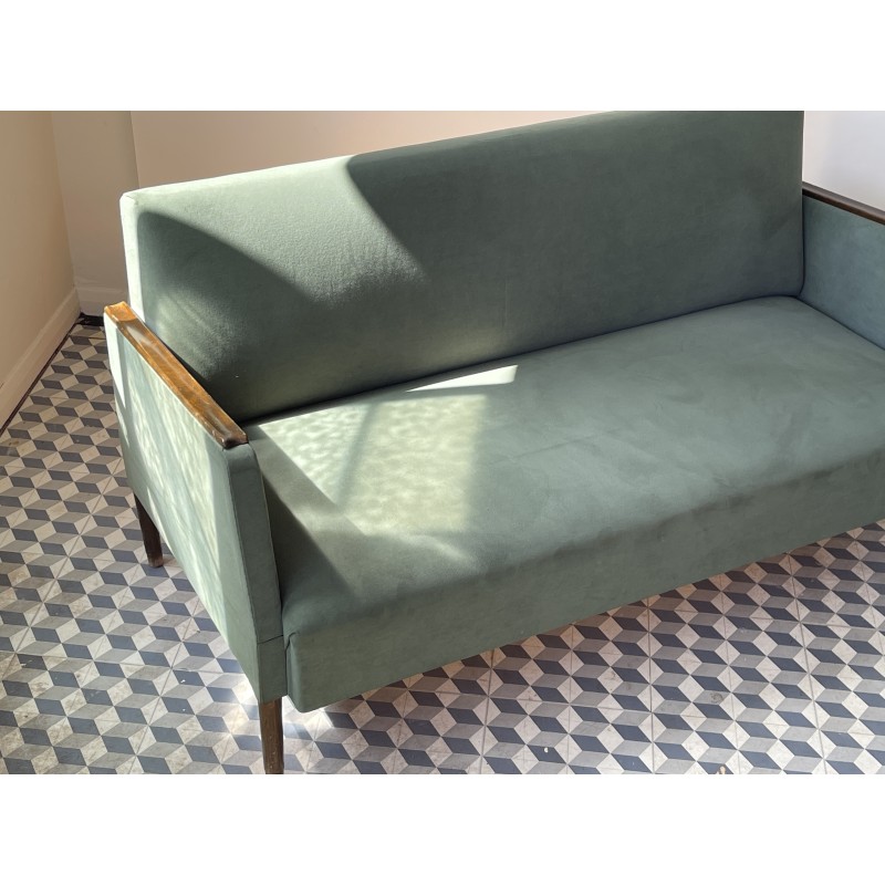 Vintage 3-seater sofa in wood and fabric, Denmark 1960