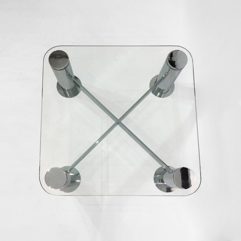 Vintage chrome glass coffee table by Leon Rosen for Pace Collection, Italy 1980