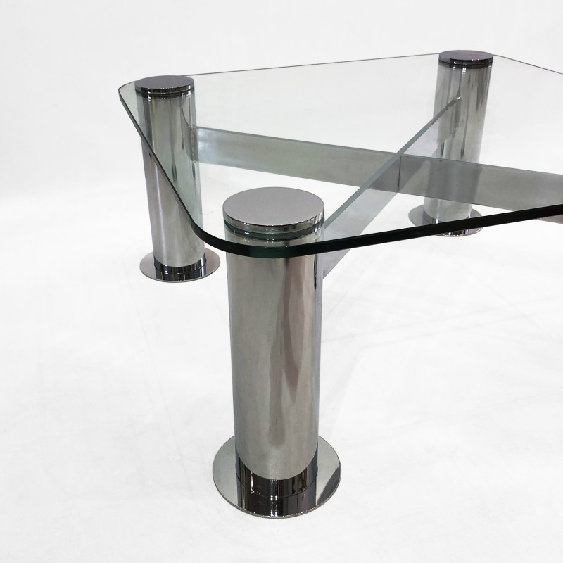 Vintage chrome glass coffee table by Leon Rosen for Pace Collection, Italy 1980