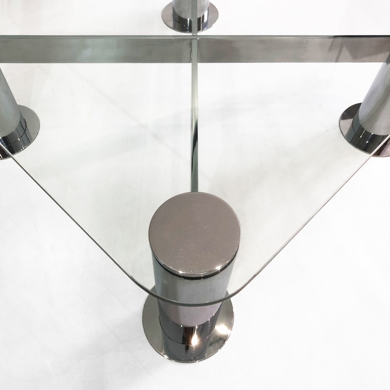 Vintage chrome glass coffee table by Leon Rosen for Pace Collection, Italy 1980