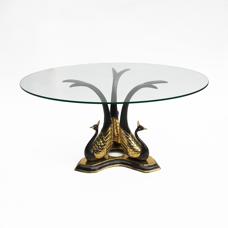 Vintage peacock side table in brass and glass, Italy 1970