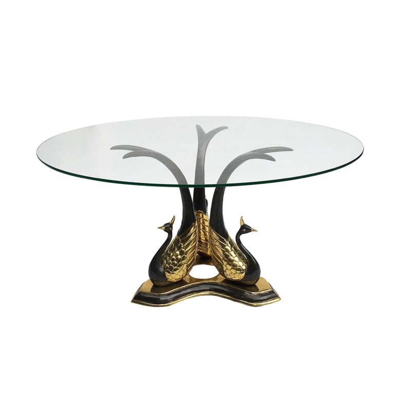 Vintage peacock side table in brass and glass, Italy 1970