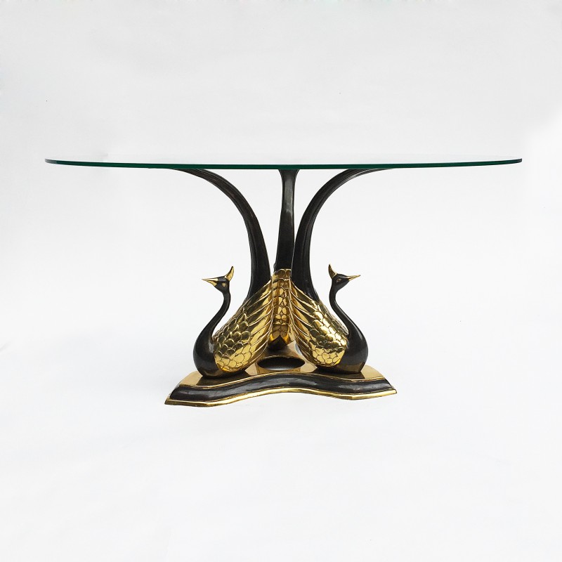 Vintage peacock side table in brass and glass, Italy 1970