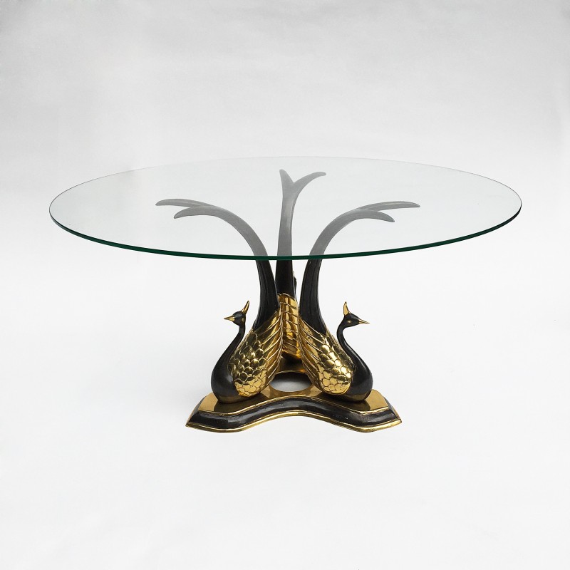 Vintage peacock side table in brass and glass, Italy 1970