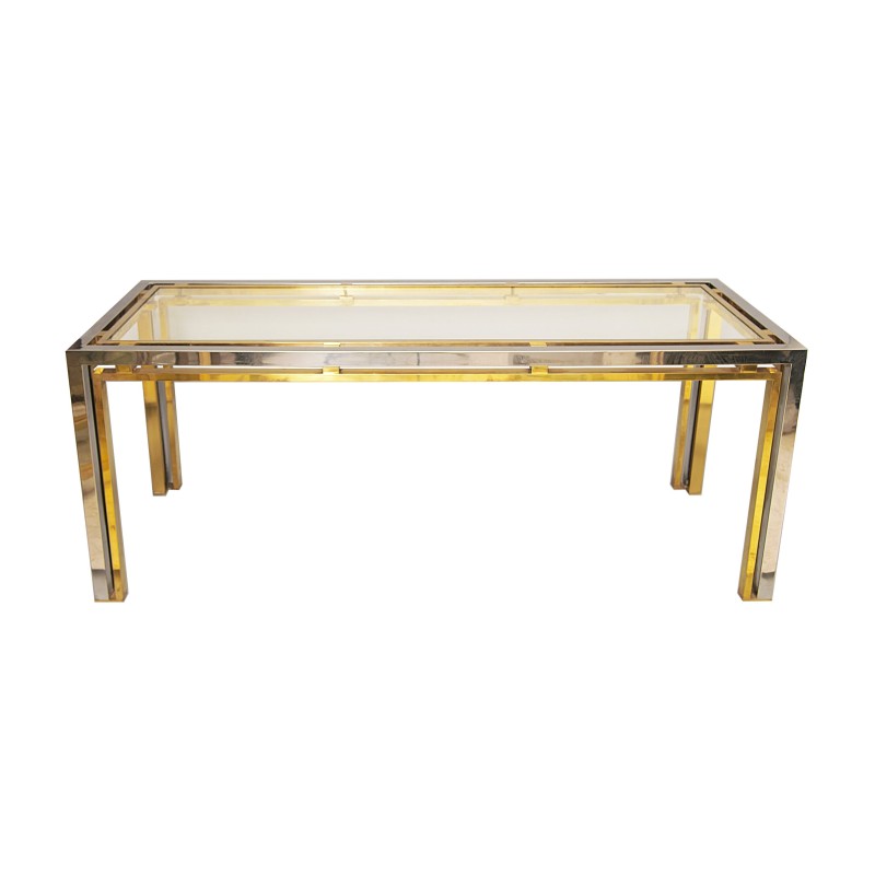 Vintage console table in chrome-plated brass and glass by Renato Zevi, Italy 1970