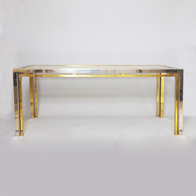 Table console vintage en laiton chromé et verre par Renato Zevi, Italie 1970