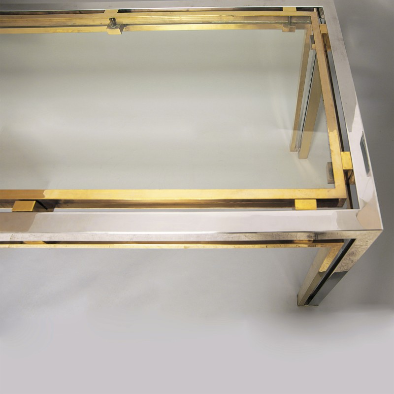 Vintage console table in chrome-plated brass and glass by Renato Zevi, Italy 1970