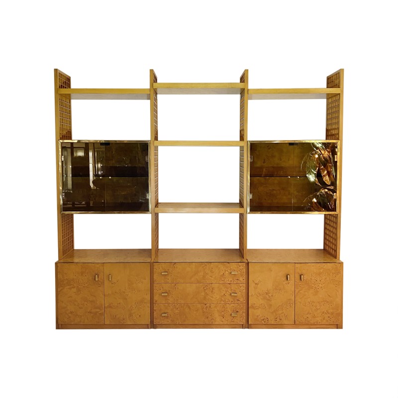 Vintage display case in briar and smoked glass by Gianluigi Gorgoni for Fratelli Turi, Italy 1970