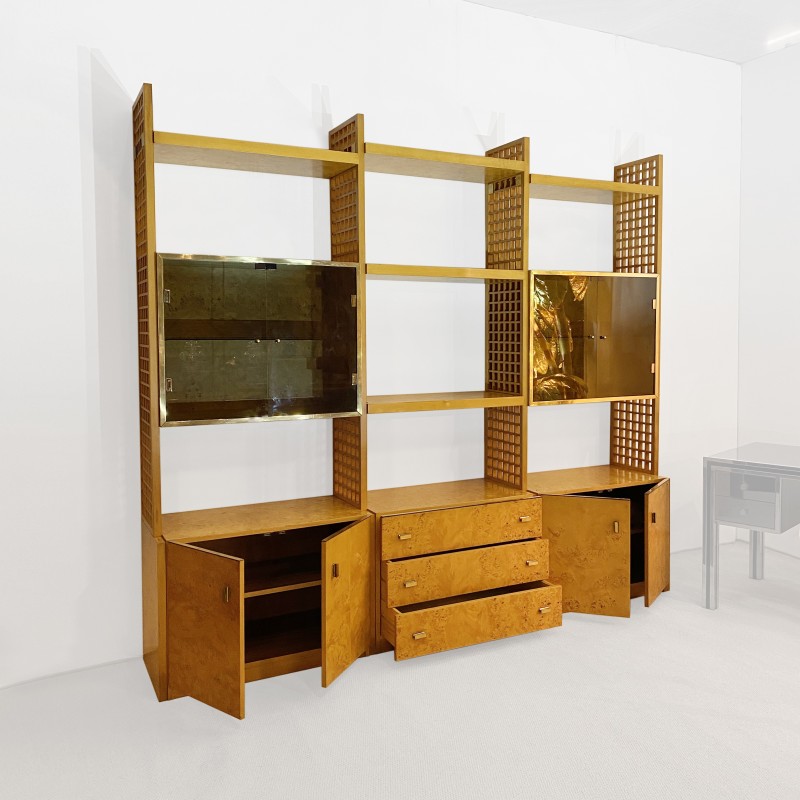 Vintage display case in briar and smoked glass by Gianluigi Gorgoni for Fratelli Turi, Italy 1970