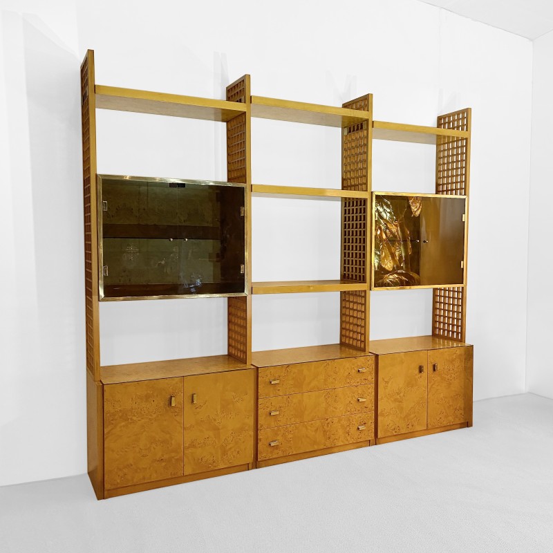 Vintage display case in briar and smoked glass by Gianluigi Gorgoni for Fratelli Turi, Italy 1970