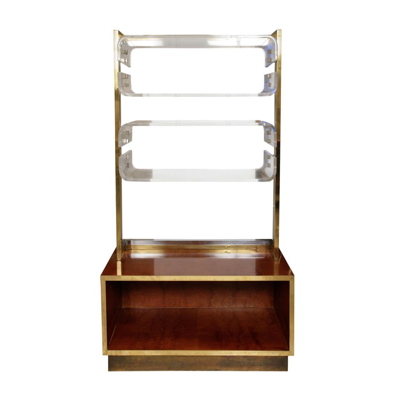 Vintage chrome-plated brass and lucite bookcase by Romeo Rega, Italy 1970