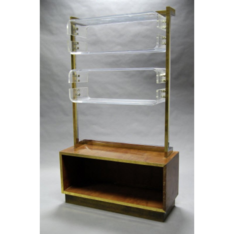 Vintage chrome-plated brass and lucite bookcase by Romeo Rega, Italy 1970