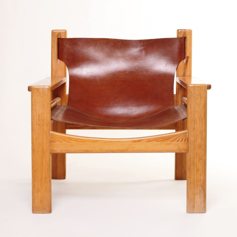 Vintage-Sessel aus Leder und Kiefernholz, Schweden 1960