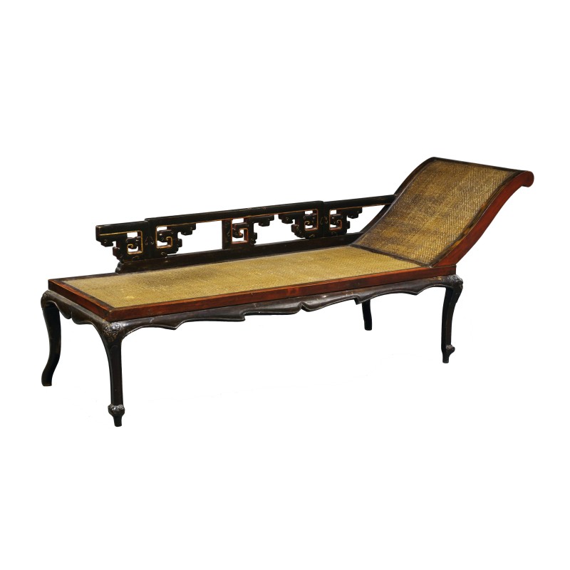 Vintage hardwood and rattan daybed, China 1900