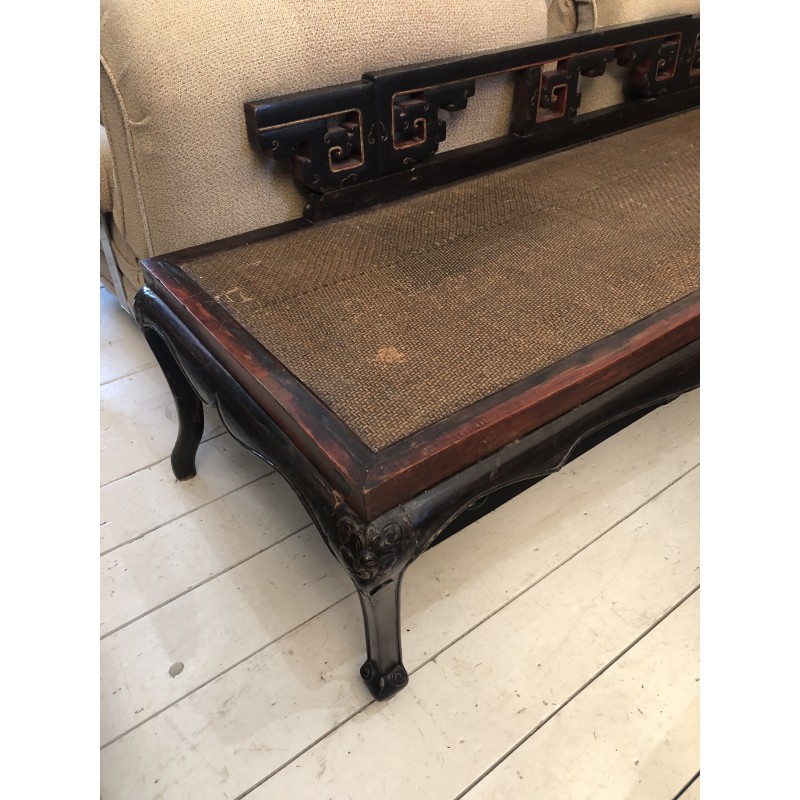 Vintage hardwood and rattan daybed, China 1900