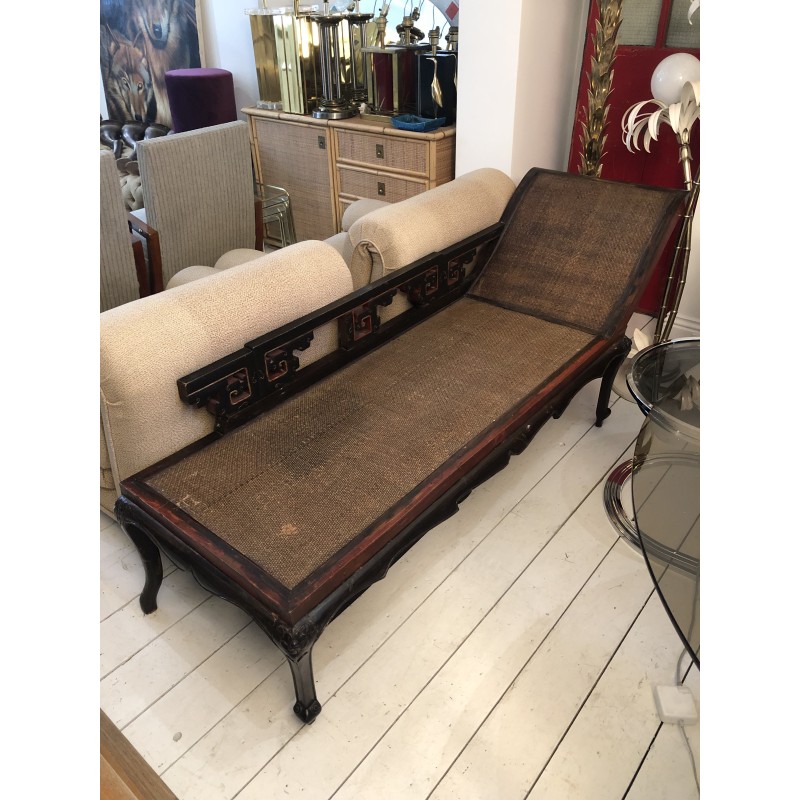 Vintage hardwood and rattan daybed, China 1900