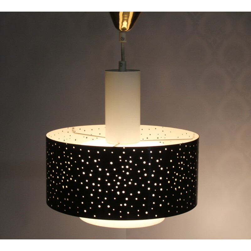 Hanging light in black opaline glass - 1950s