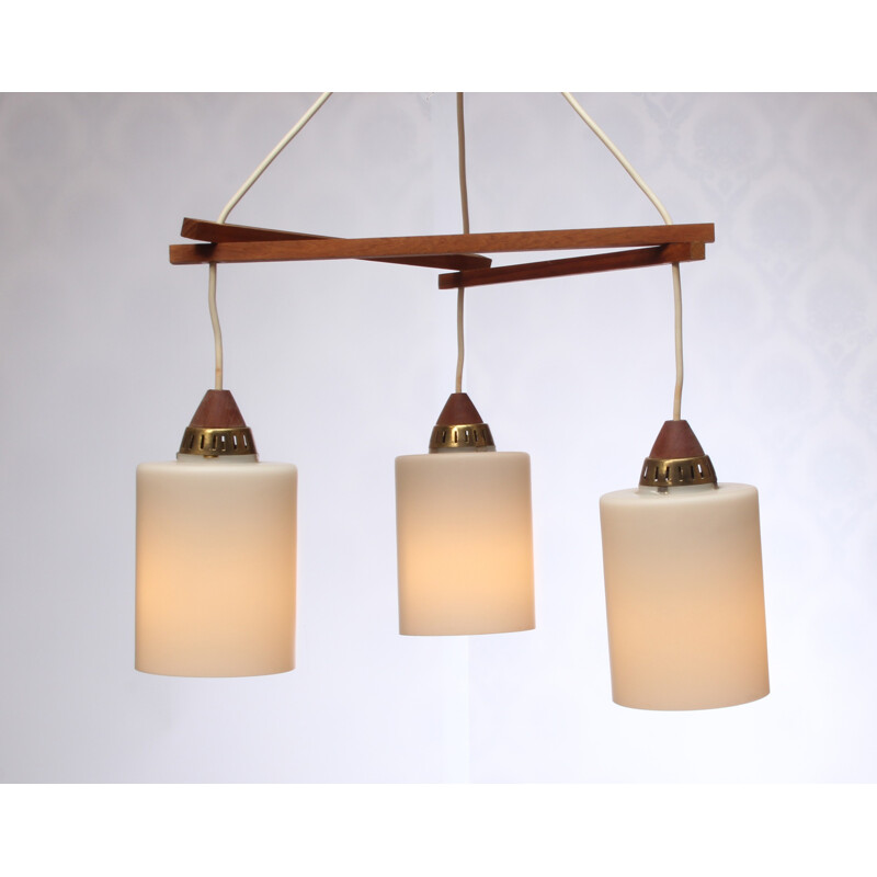 3 armed hanging light in teak opaline - 1960s