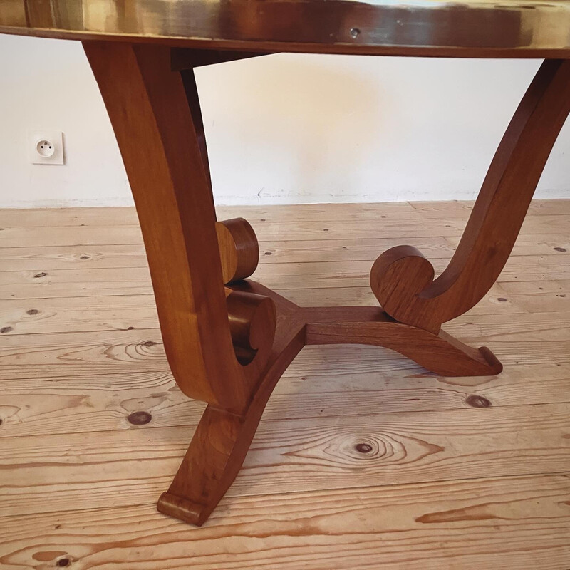 Vintage walnut pedestal table with mirror by Jules Leleu, 1956