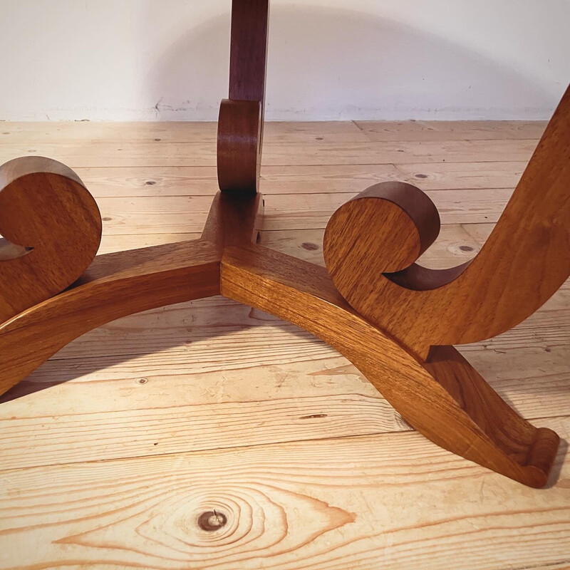 Vintage walnut pedestal table with mirror by Jules Leleu, 1956